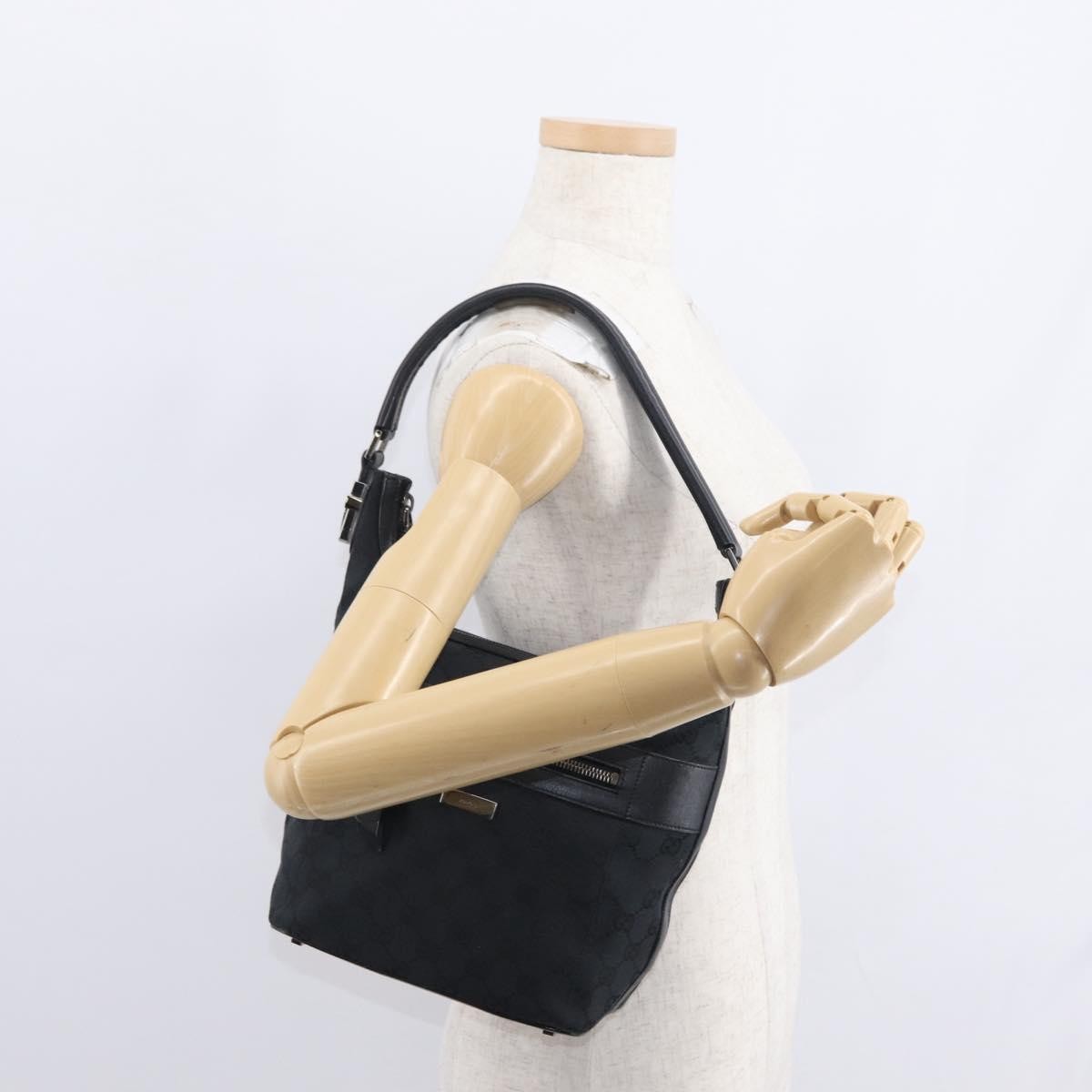 Gucci Vintage Shoulder Bag GG Canvas and Leather, BLACK, CANVAS, Shoulder bag
