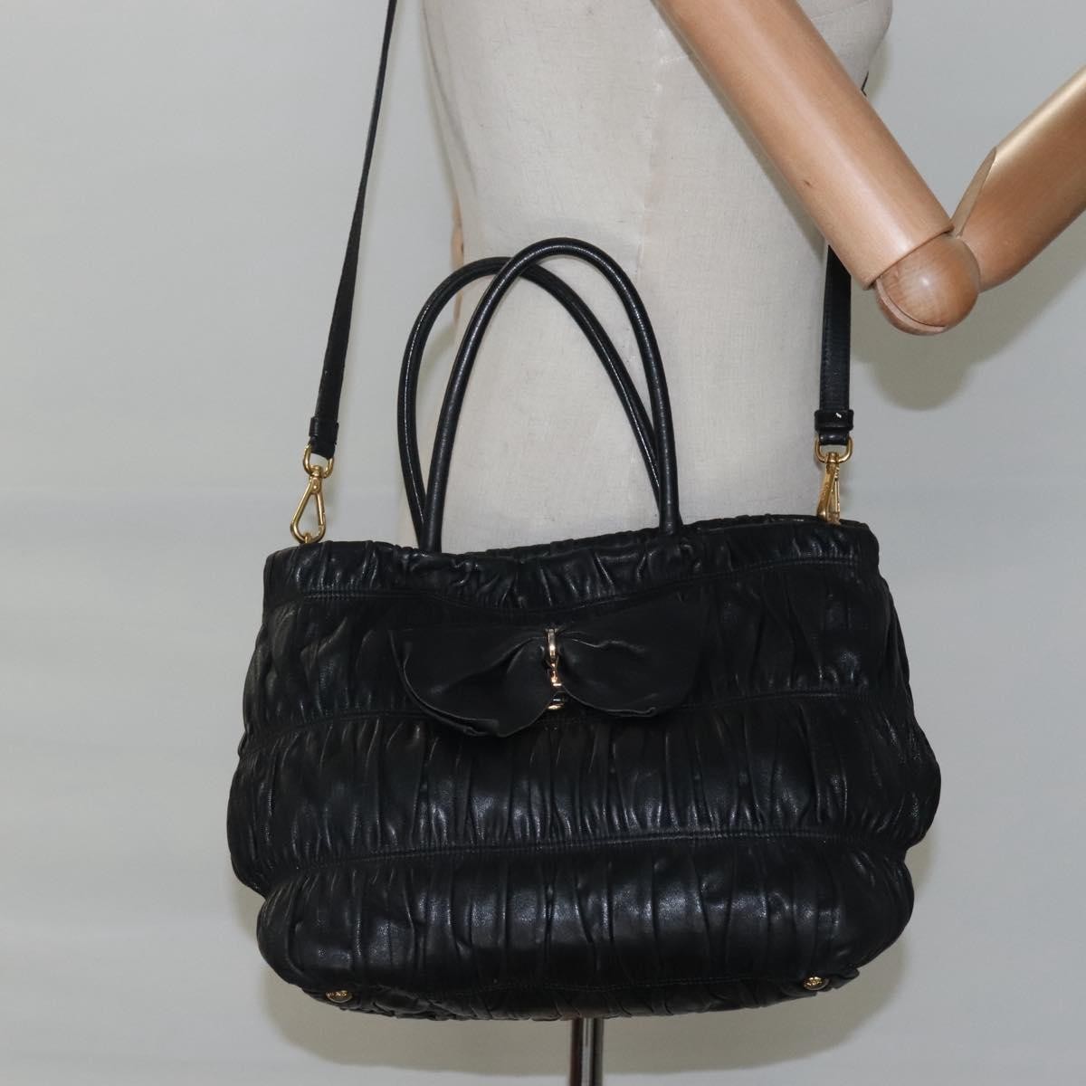 Prada Gaufre Ribbon handbag Leather, BLACK, LEATHER, Tote bag
