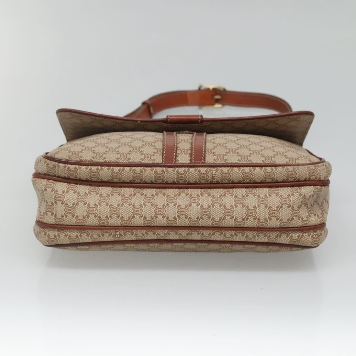 Celine Vintage Macadam Shoulder Bag Canvas and Leather, BEIGE, CANVAS, Shoulder bag