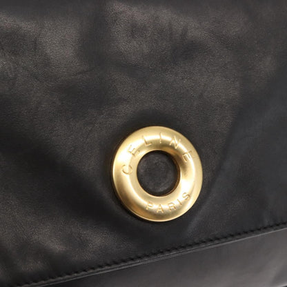 Celine Circle logo Leather, BLACK, LEATHER, Shoulder bag