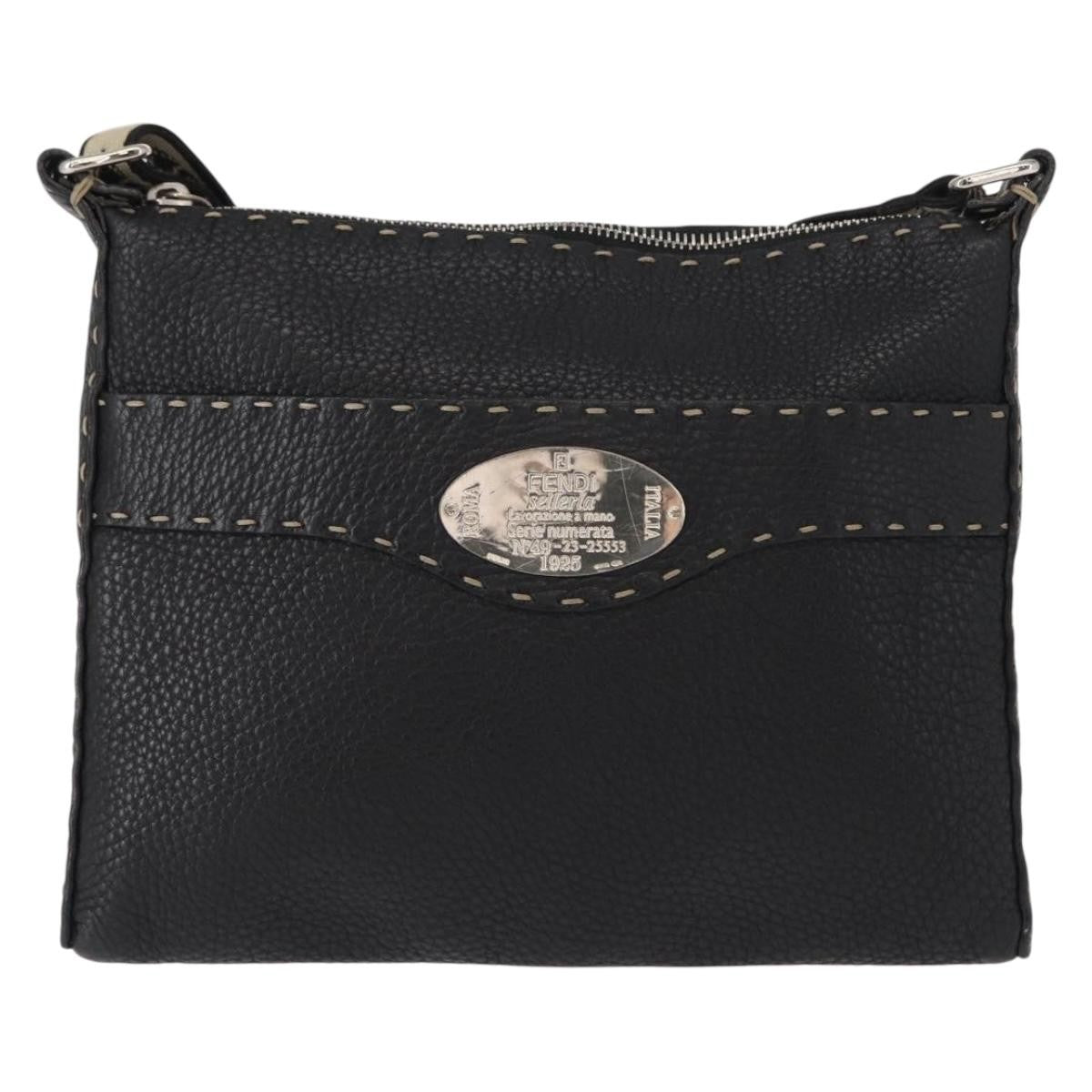 Fendi Vintage Selleria Zip Messenger Bag Leather, BLACK, LEATHER, Shoulder bag