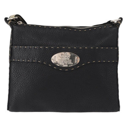 Fendi Vintage Selleria Zip Messenger Bag Leather, BLACK, LEATHER, Shoulder bag