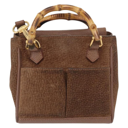 Gucci Vintage Bamboo Front Pocket Tote Suede, BROWN, SUEDE, Handbag