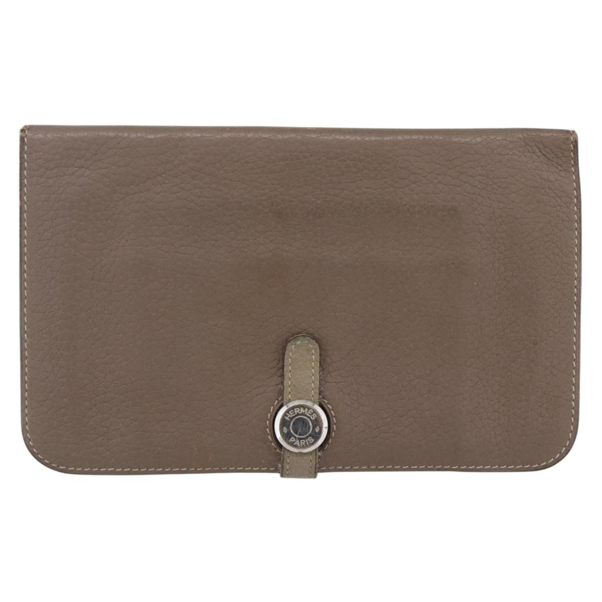 Hermes Dogon Duo Combined Wallet Leather, Gray, Leather, Wallet