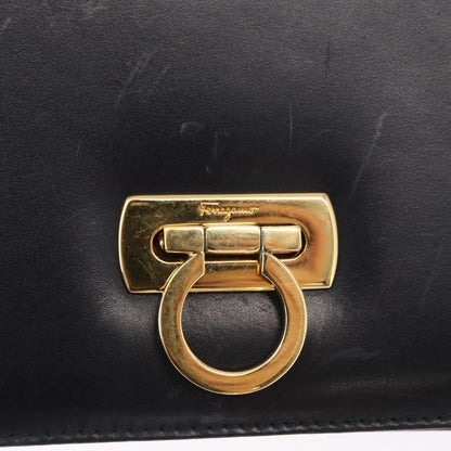 Salvatore Ferragamo Gancini Shoulder Bag Leather, NAVY, LEATHER, Shoulder bag