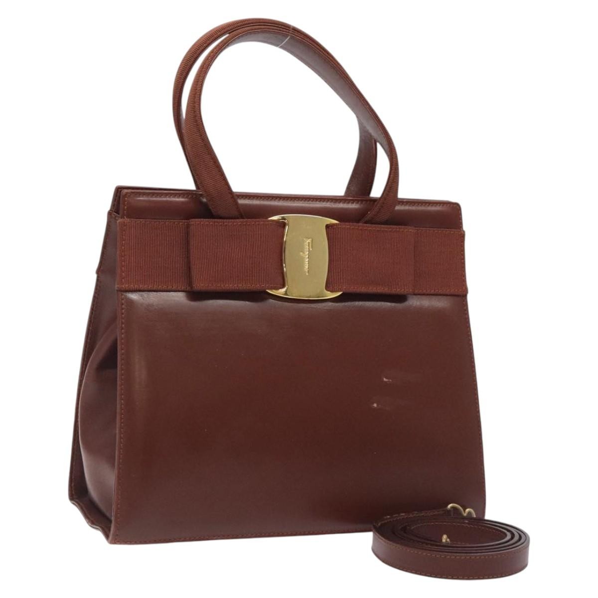 Salvatore Ferragamo Convertible Vara Bow Tote Leather, BROWN, LEATHER, Handbag