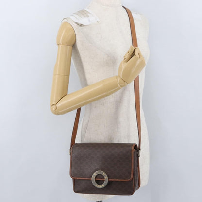 Celine Vintage Macadam Circle Logo Shoulder Bag Canvas and Leather, Brown, Canvas, Shoulder Bag