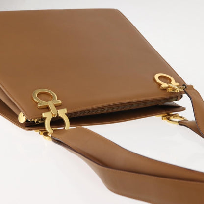 Salvatore Ferragamo Gancini Shoulder Bag Leather, BEIGE, LEATHER, Shoulder bag