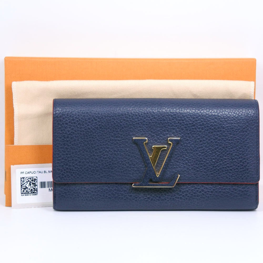 Louis Vuitton Capucines Long Wallet Leather, NAVY, LEATHER, Wallets