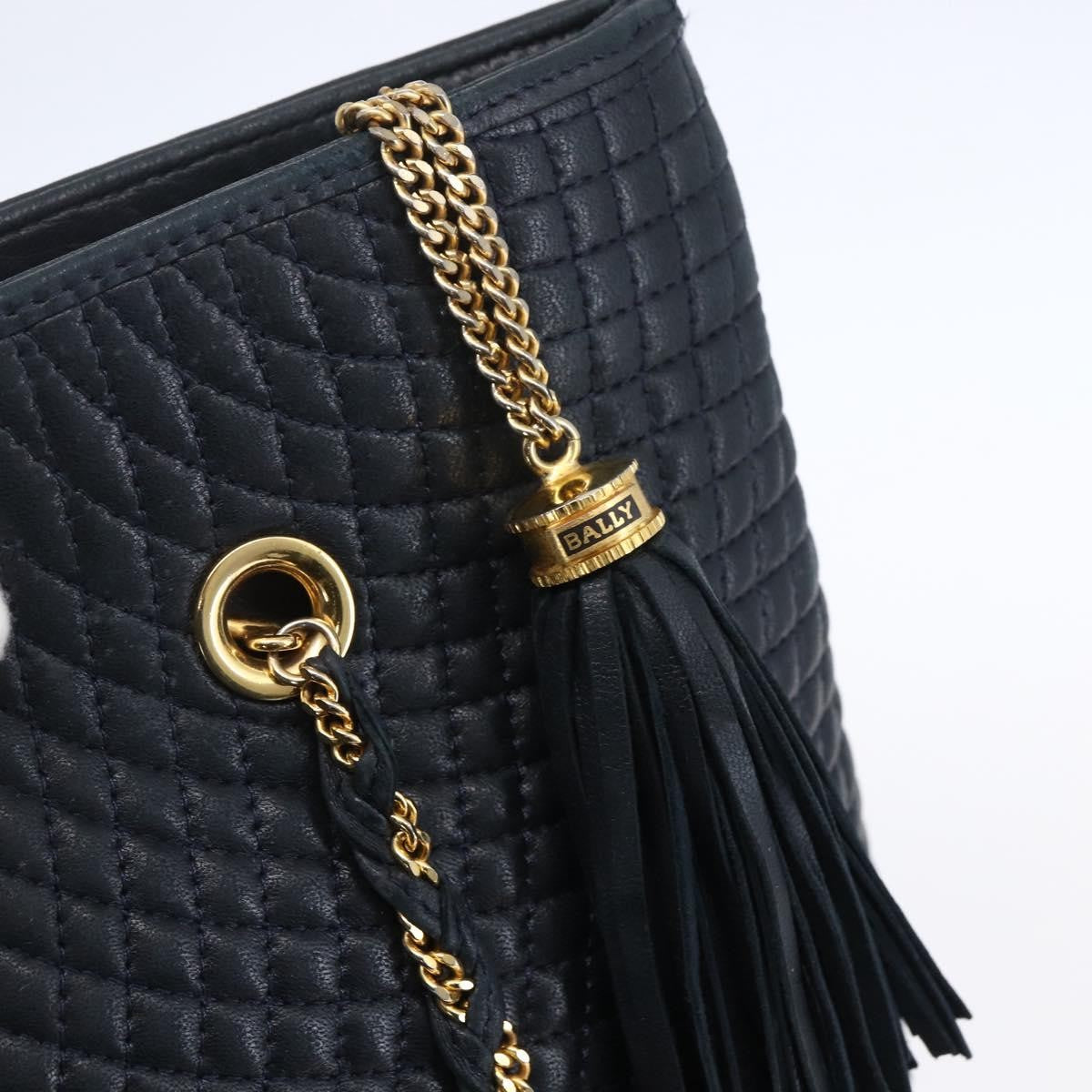 Bally Vintage Chain Shoulder Bag Quilted Leather, NAVY, LEATHER, Shoulder bag