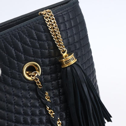 Bally Vintage Chain Shoulder Bag Quilted Leather, NAVY, LEATHER, Shoulder bag