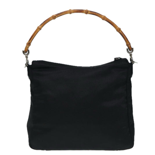 Gucci Vintage Bamboo Handle Bag Nylon, Black, Nylon, Handbag