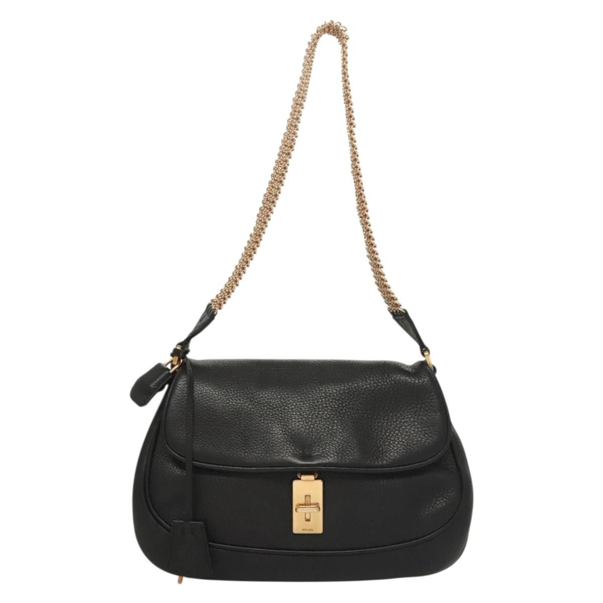 Prada Vintage Chain Flap Shoulder Bag Leather, BLACK, LEATHER, Shoulder bag