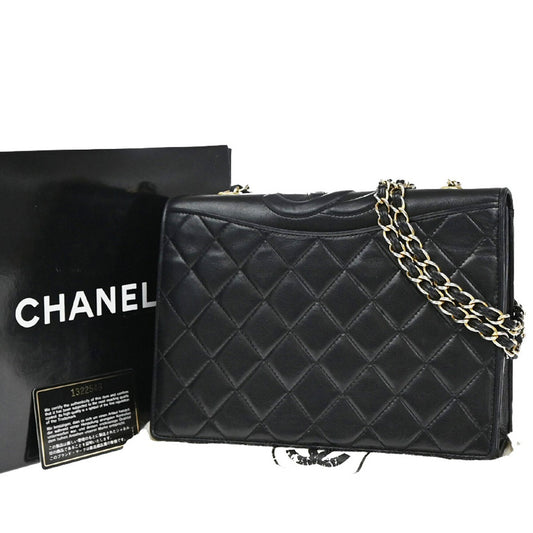 Chanel Vintage CC Chain Full Flap Bag Quilted Leather, BLACK, LEATHER, Shoulder bag