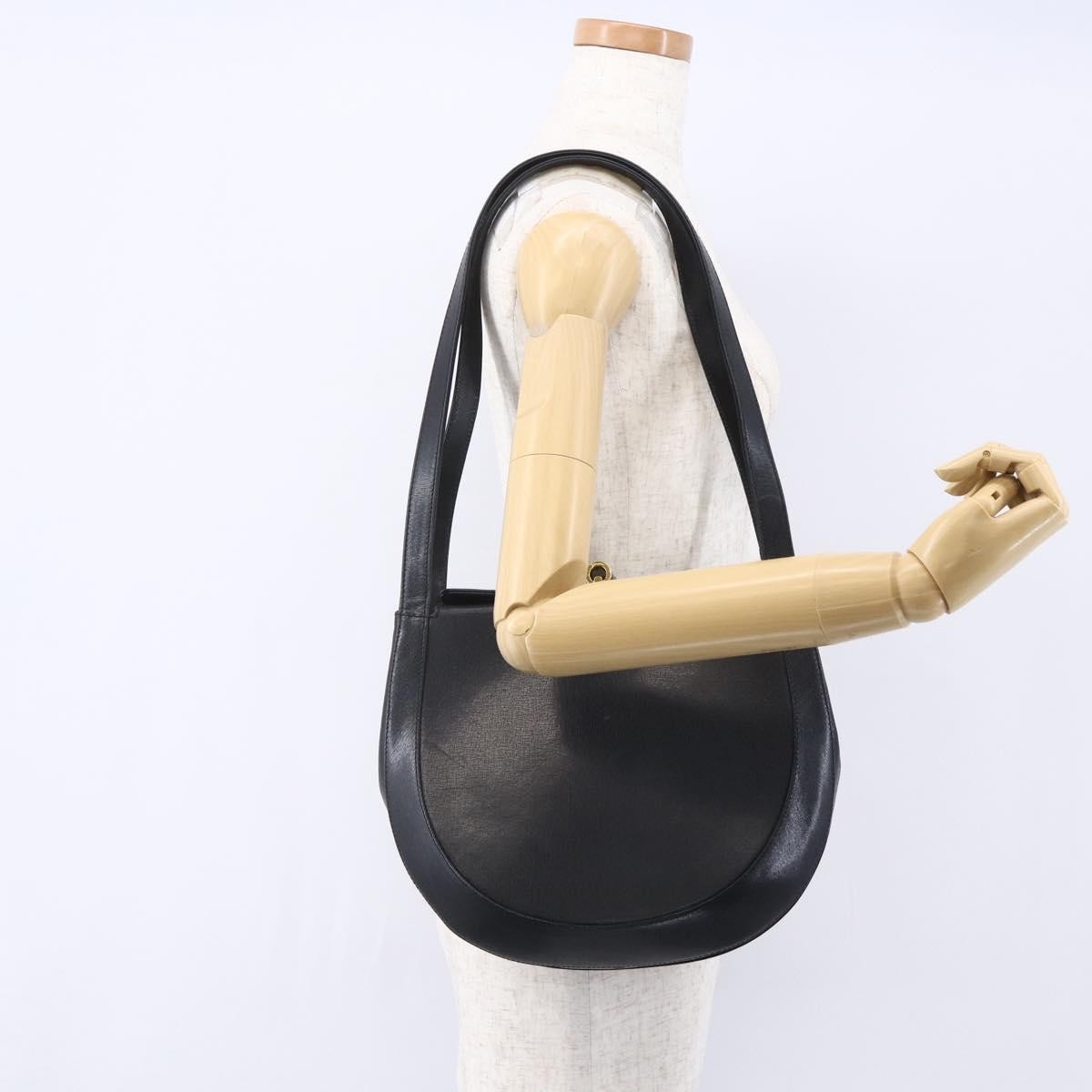 Salvatore Ferragamo Gancini Shoulder Bag Leather, BLACK, LEATHER, Shoulder bag