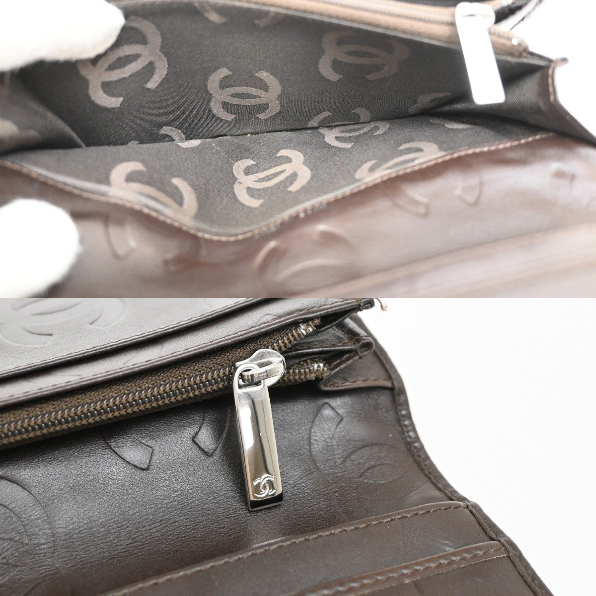 Chanel Cambon Zip Around Wallet Quilted Lambskin, BROWN, PATENT_LEATHER, Wallets