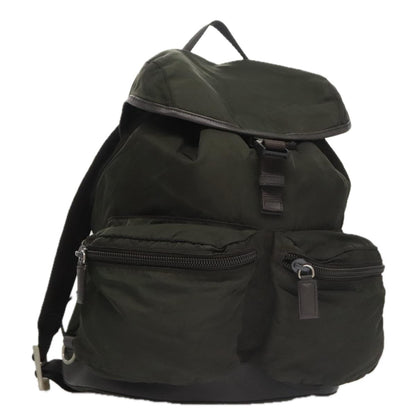 Prada Double Front Pocket Backpack Tessuto, Khaki, Nylon, Backpack
