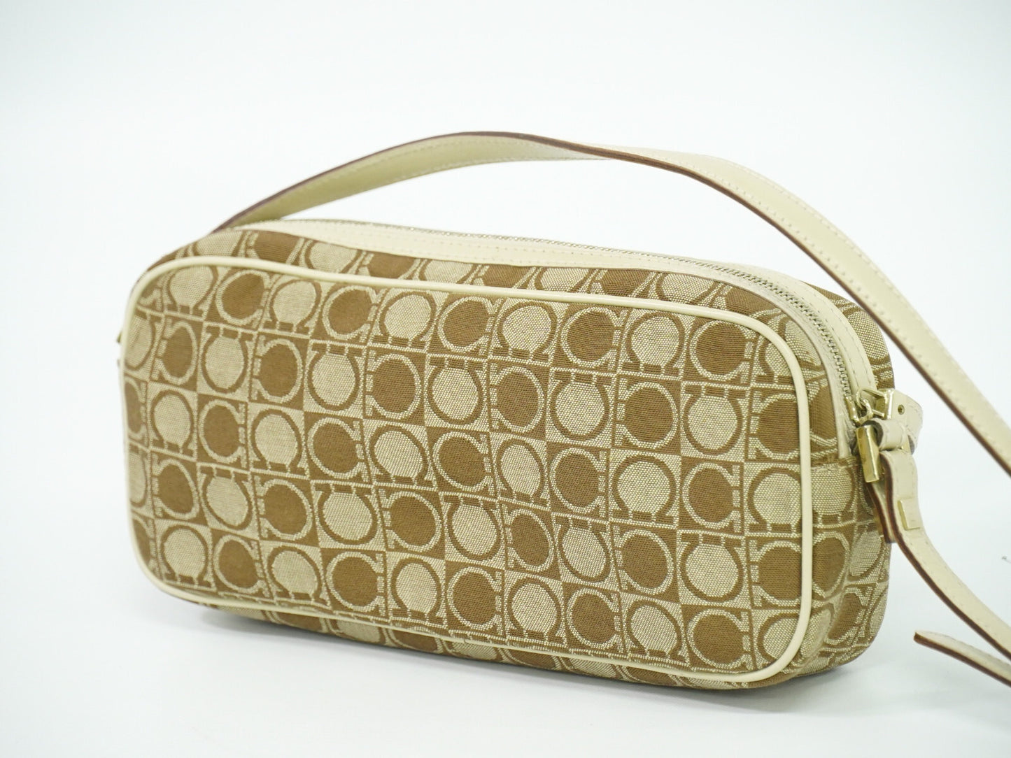 Salvatore Ferragamo Gancini Shoulder Bag Canvas, BEIGE, CANVAS, Shoulder bag