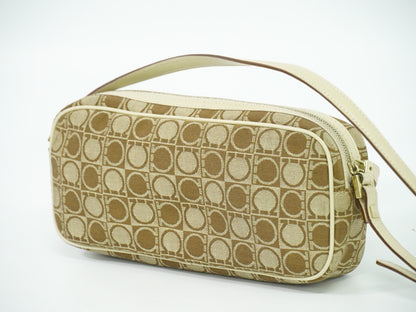 Salvatore Ferragamo Gancini Shoulder Bag Canvas, BEIGE, CANVAS, Shoulder bag