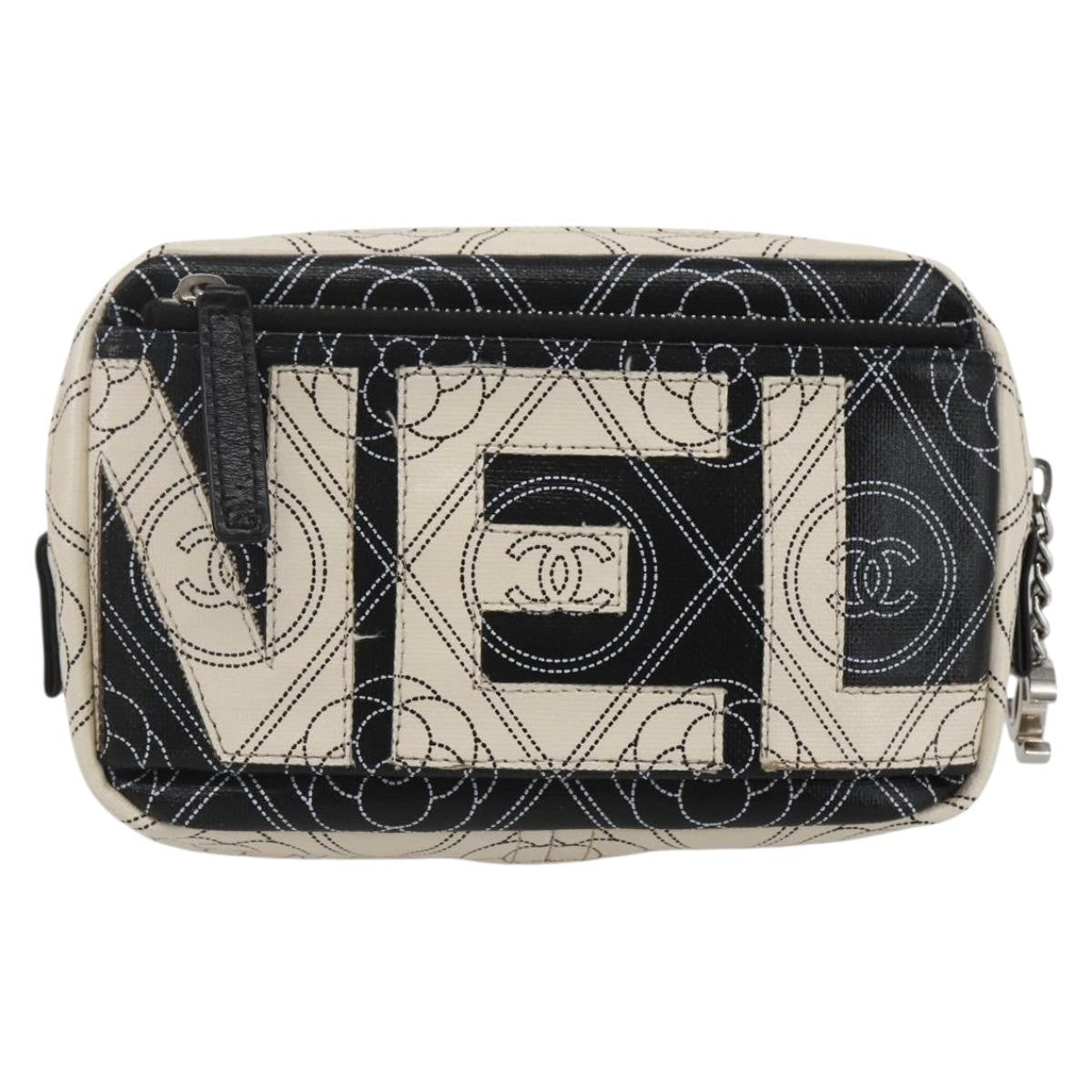 Chanel Logo Camera Case Clutch Printed Coated Canvas, Black, PVC, Clutch
