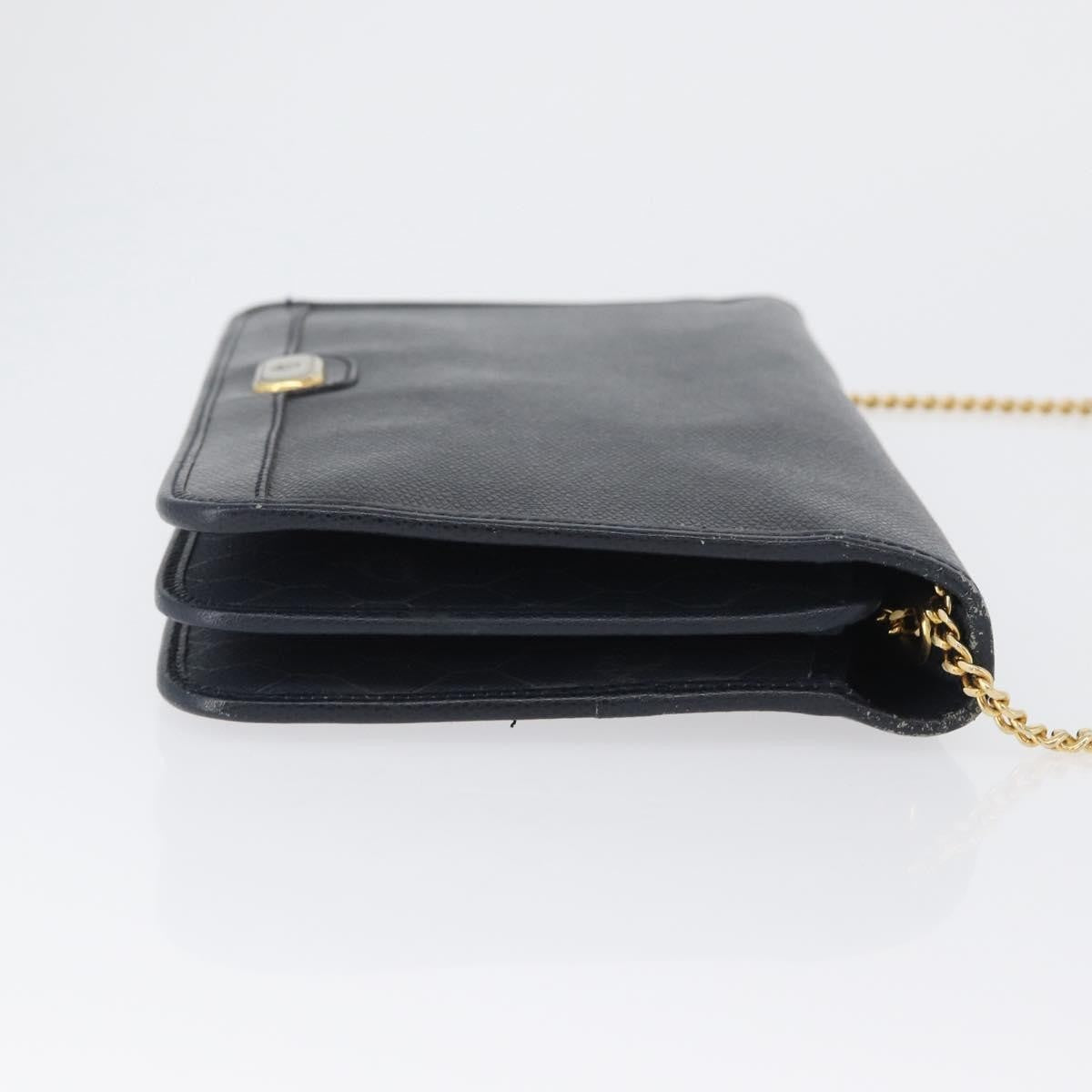 Christian Dior Vintage Chain Flap Shoulder Bag Leather, NAVY, LEATHER, Shoulder bag