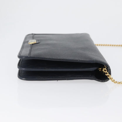 Christian Dior Vintage Chain Flap Shoulder Bag Leather, NAVY, LEATHER, Shoulder bag