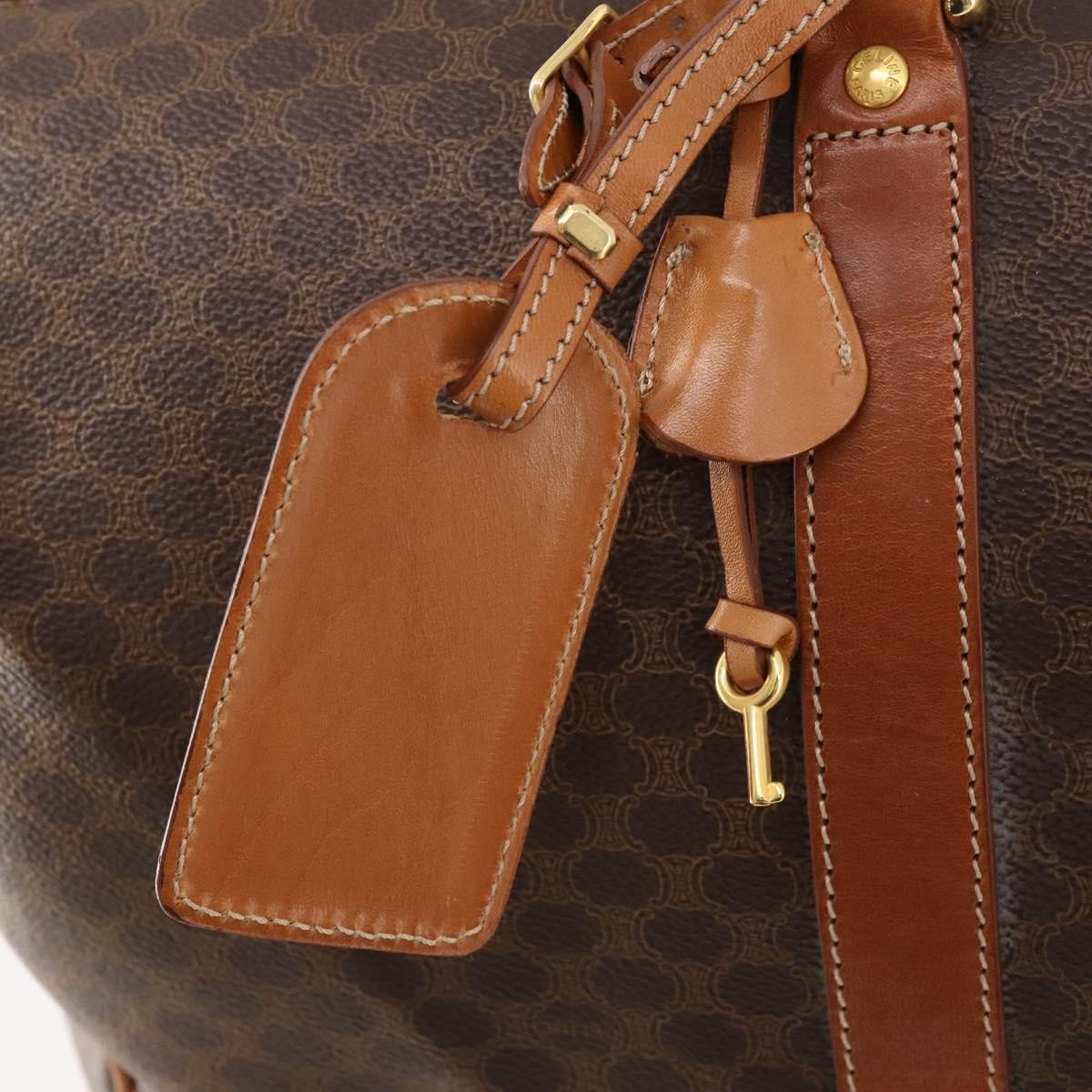 Celine Vintage Duffle Bag Canvas and Leather, Brown, Canvas, Travel Bag