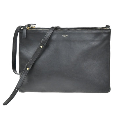 Celine Trio Crossbody Bag Leather, BLACK, LEATHER, Shoulder bag