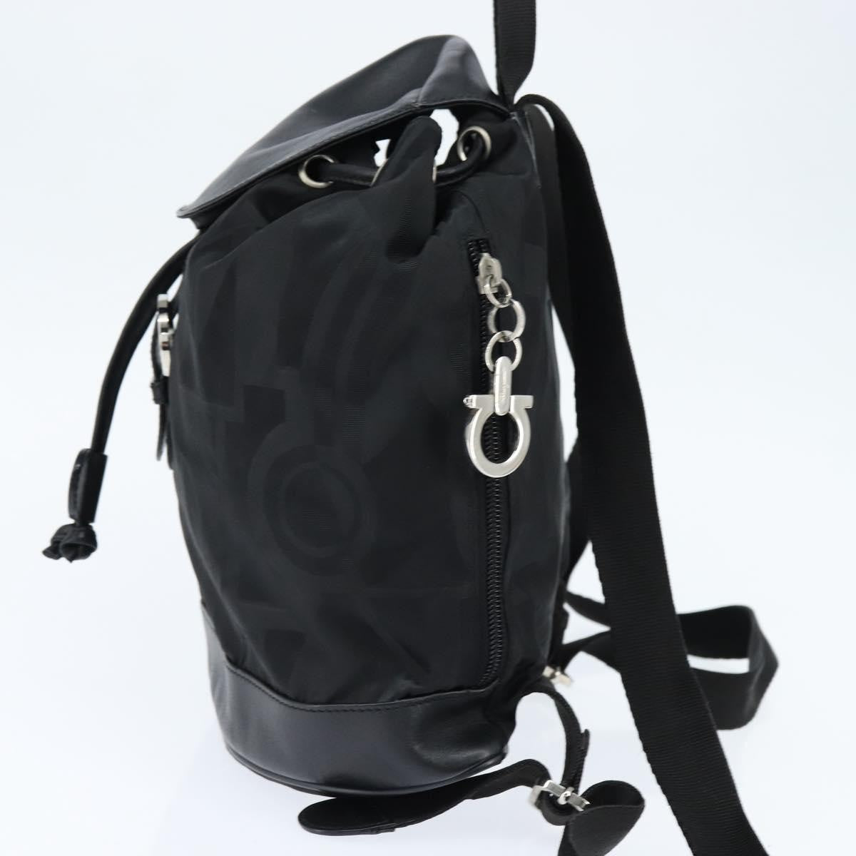 Salvatore Ferragamo Flap Buckle Backpack Printed Neoprene, Black, Nylon, Backpack