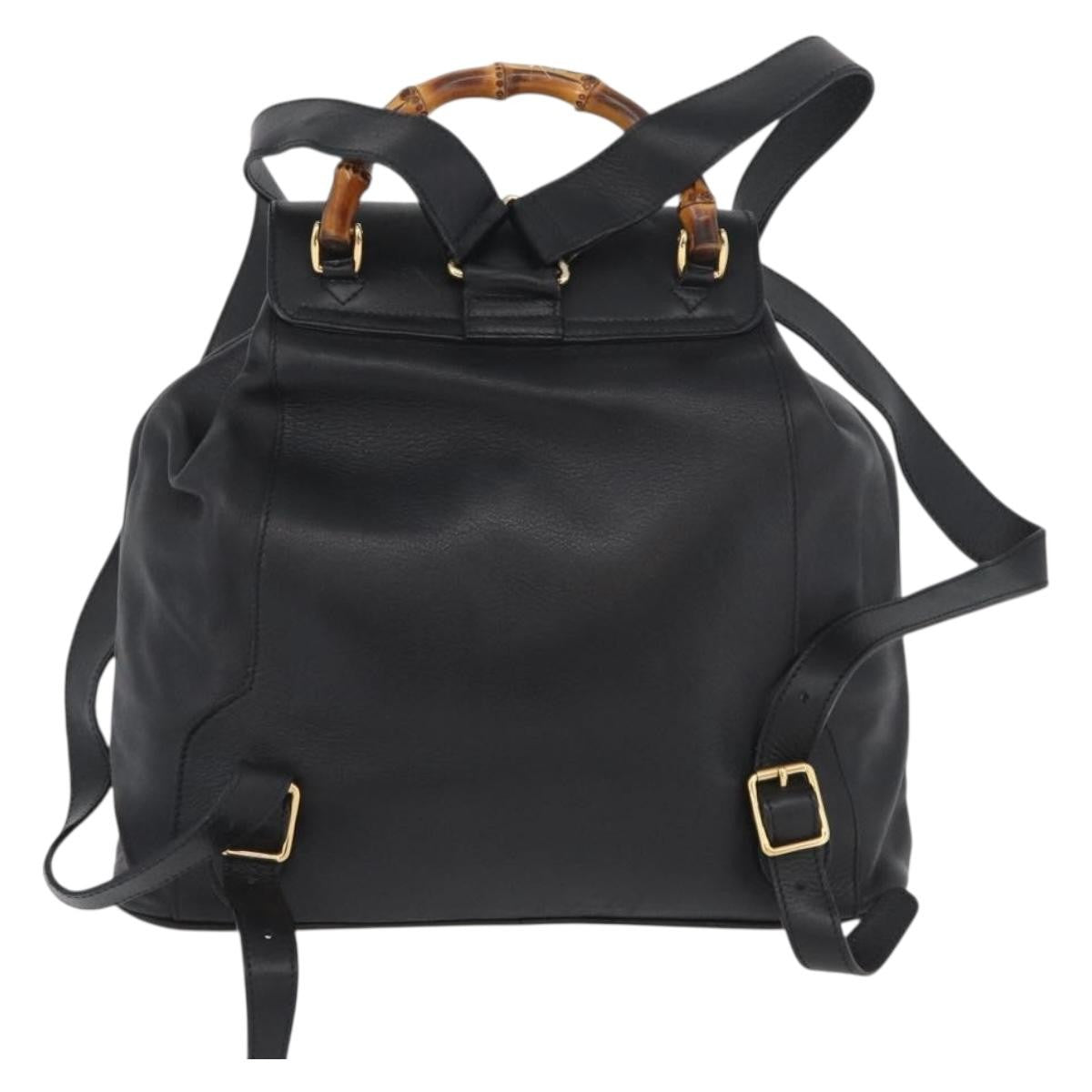 Gucci Vintage Bamboo Backpack Leather, BLACK, LEATHER, Backpack