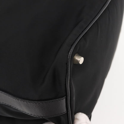 Prada Double Pocket Drawstring Shoulder Bag Tessuto, Black, Nylon, Shoulder Bag