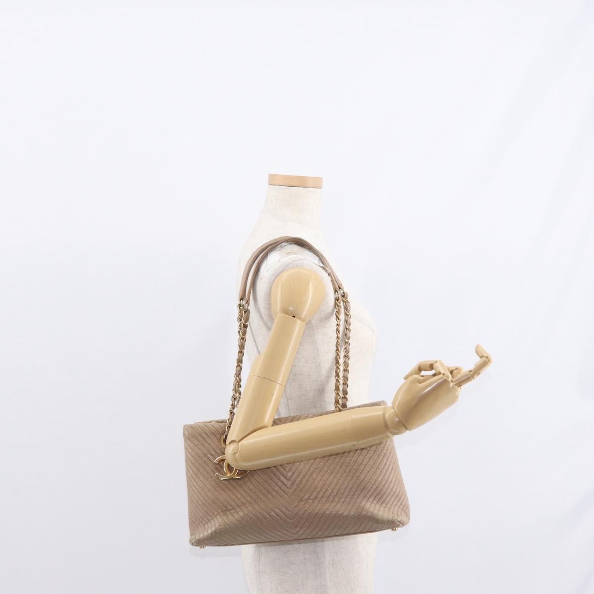 Chanel Medallion Charm Tote Chevron Wrinkled Lambskin, BEIGE, LEATHER, Tote bag