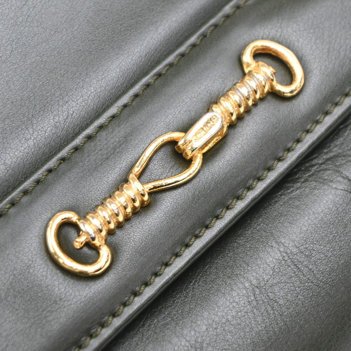 Celine Vintage Shoulder Bag Leather, GREEN, LEATHER, Shoulder bag
