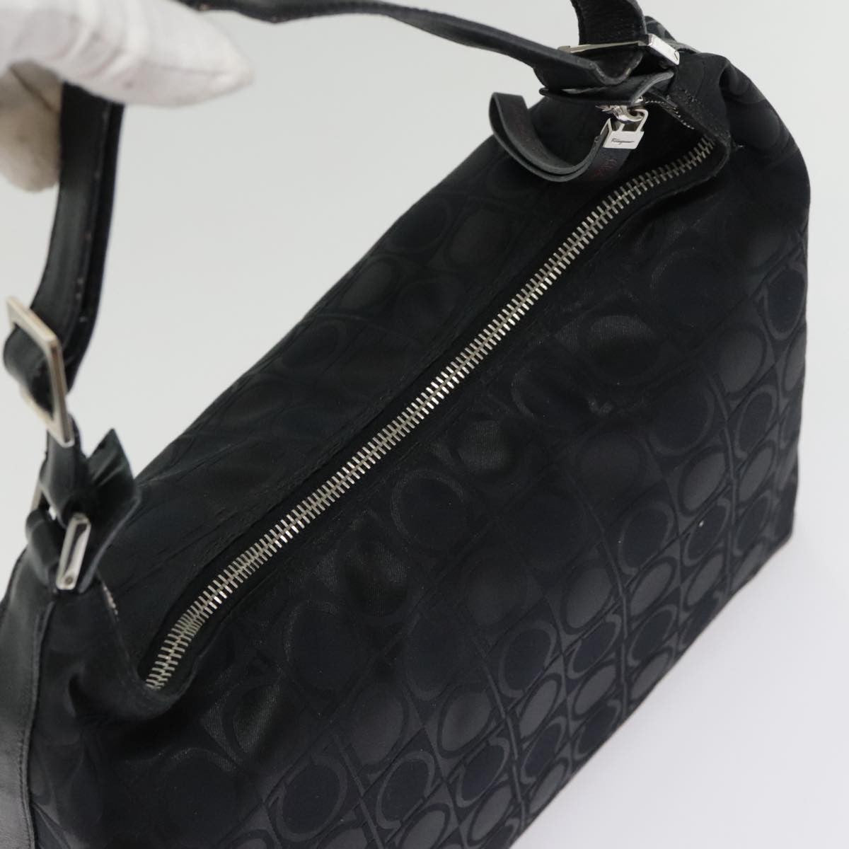 Salvatore Ferragamo Gancini Shoulder Bag Nylon, BLACK, NYLON, Shoulder bag