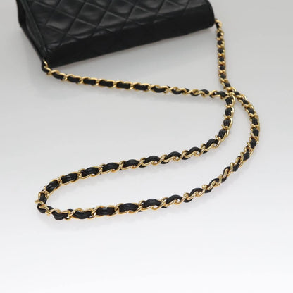 Chanel Vintage Full Flap Shoulder Bag Leather, BLACK, LEATHER, Shoulder bag