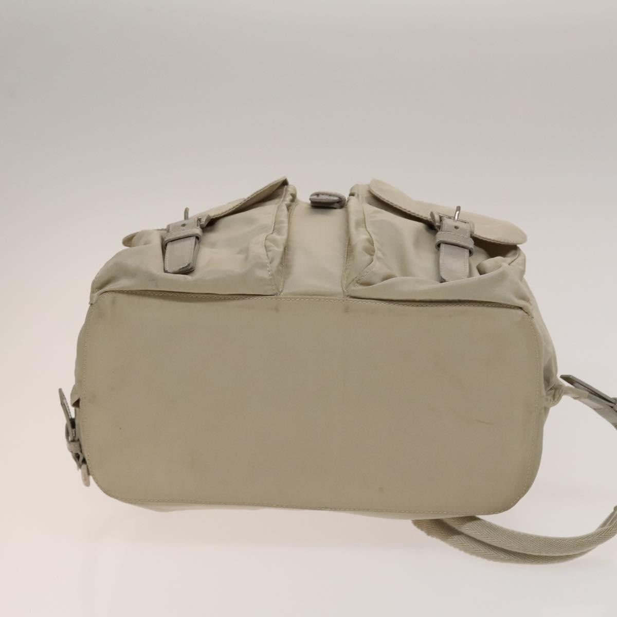 Prada Vela Double Front Pocket Backpack Tessuto with Saffiano Leather, SILVER, NYLON, Backpack