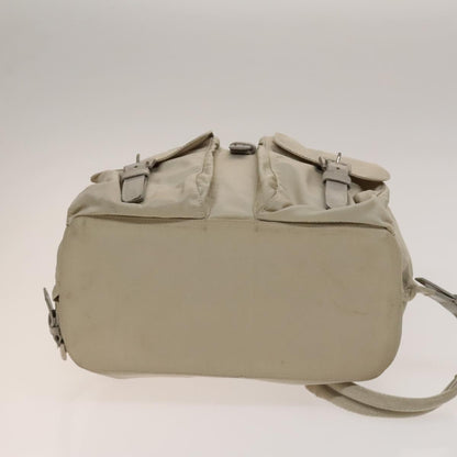 Prada Vela Double Front Pocket Backpack Tessuto with Saffiano Leather, SILVER, NYLON, Backpack