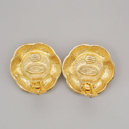Chanel Vintage CC Flower Clip-On Earrings imitation pearls in gold plated, GOLD, GOLD_PLATED, Earrings