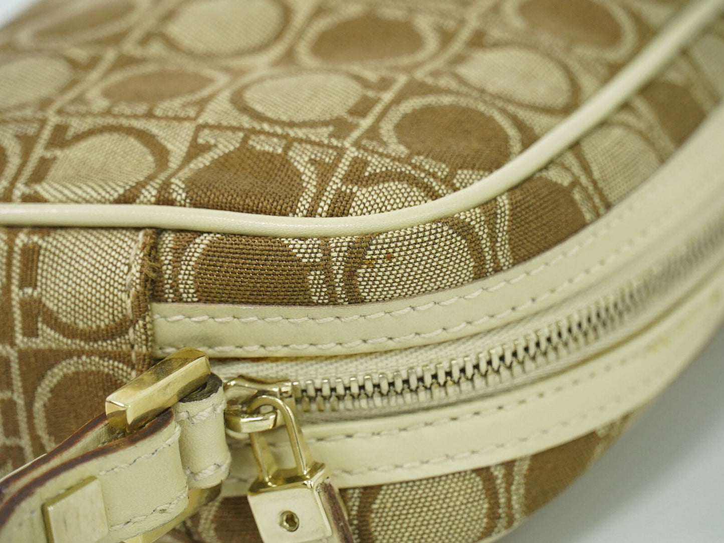 Salvatore Ferragamo Gancini Shoulder Bag Canvas, BEIGE, CANVAS, Shoulder bag