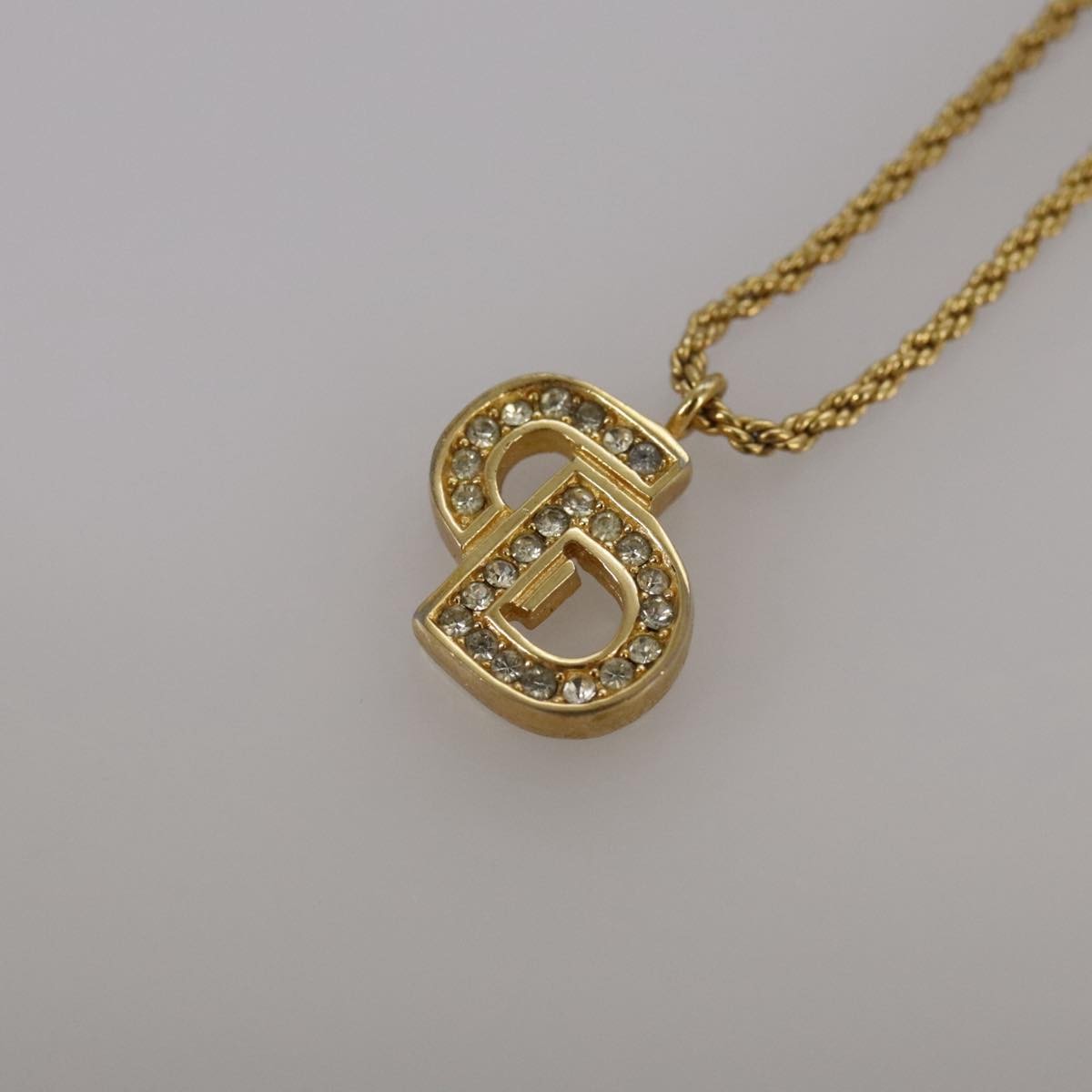 Christian Dior CD Pendant Necklace Metal and Crystals, GOLD, METAL, Necklace