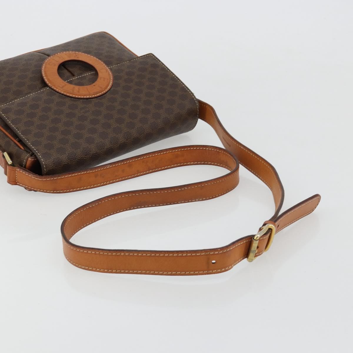Celine Vintage Macadam Circle Logo Shoulder Bag Canvas and Leather, Brown, Canvas, Shoulder Bag
