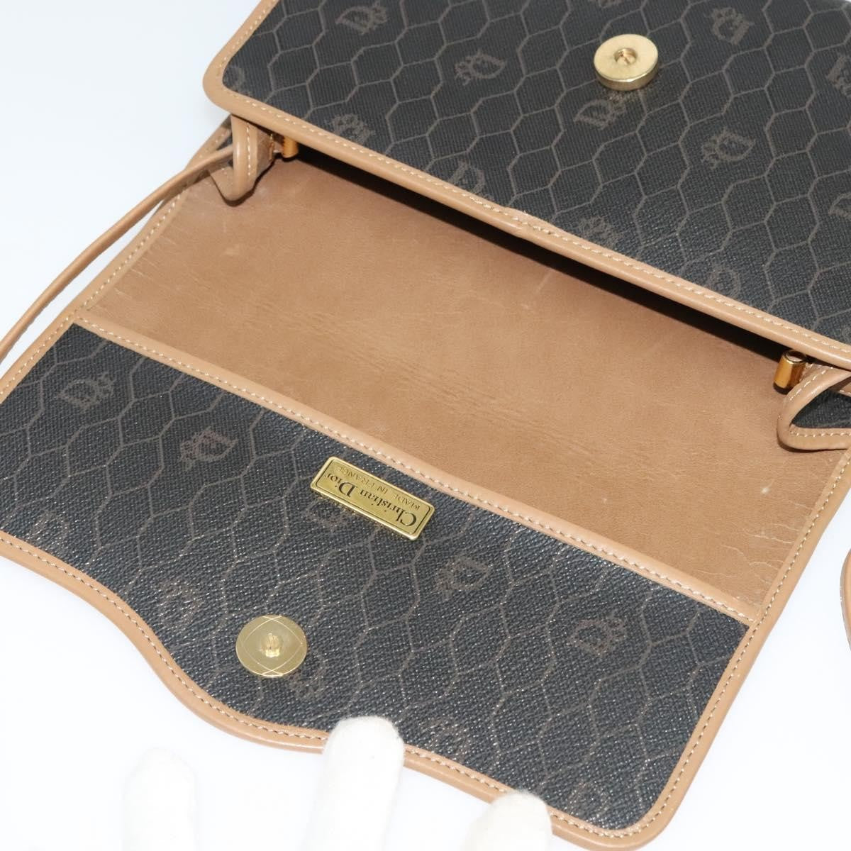 Christian Dior Vintage Honeycomb Flap Crossbody Bag Coated Canvas, BLACK, CANVAS, Crossbody bag