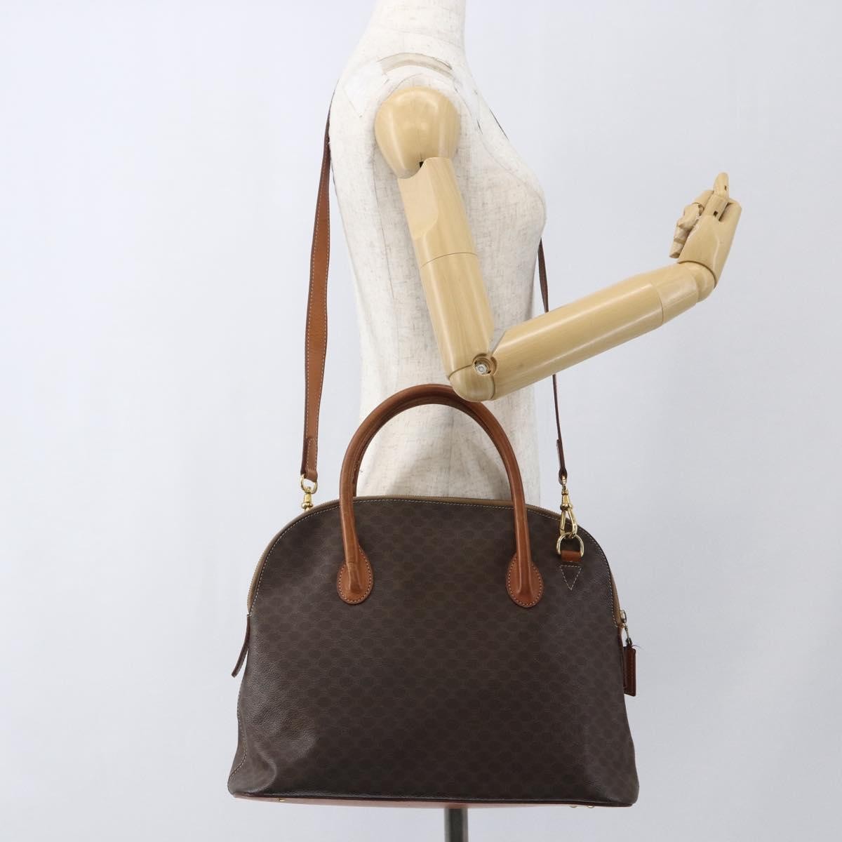 Celine Vintage Macadam Handbag Canvas and Leather, BROWN, CANVAS, Handbag