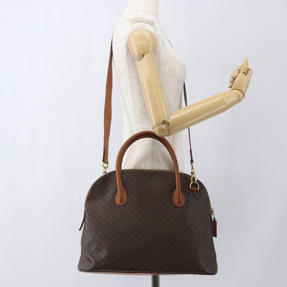 Celine Vintage Macadam Handbag Canvas and Leather, BROWN, CANVAS, Handbag