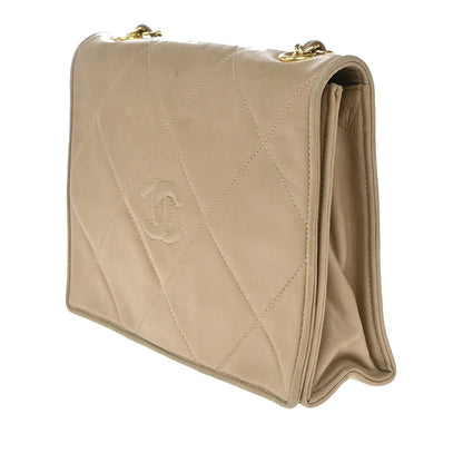 Chanel Diamond CC Flap Bag Quilted Lambskin, Beige, Leather, Shoulder Bag