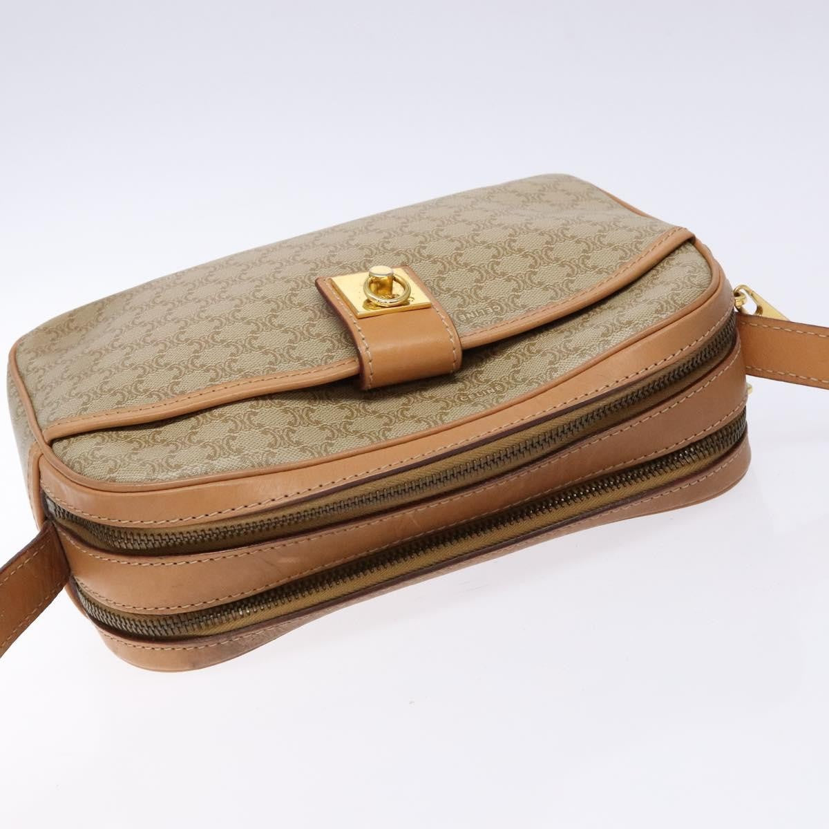 Celine Vintage Macadam Shoulder Bag Canvas and Leather, BEIGE, CANVAS, Shoulder bag
