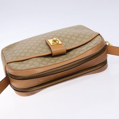 Celine Vintage Macadam Shoulder Bag Canvas and Leather, BEIGE, CANVAS, Shoulder bag