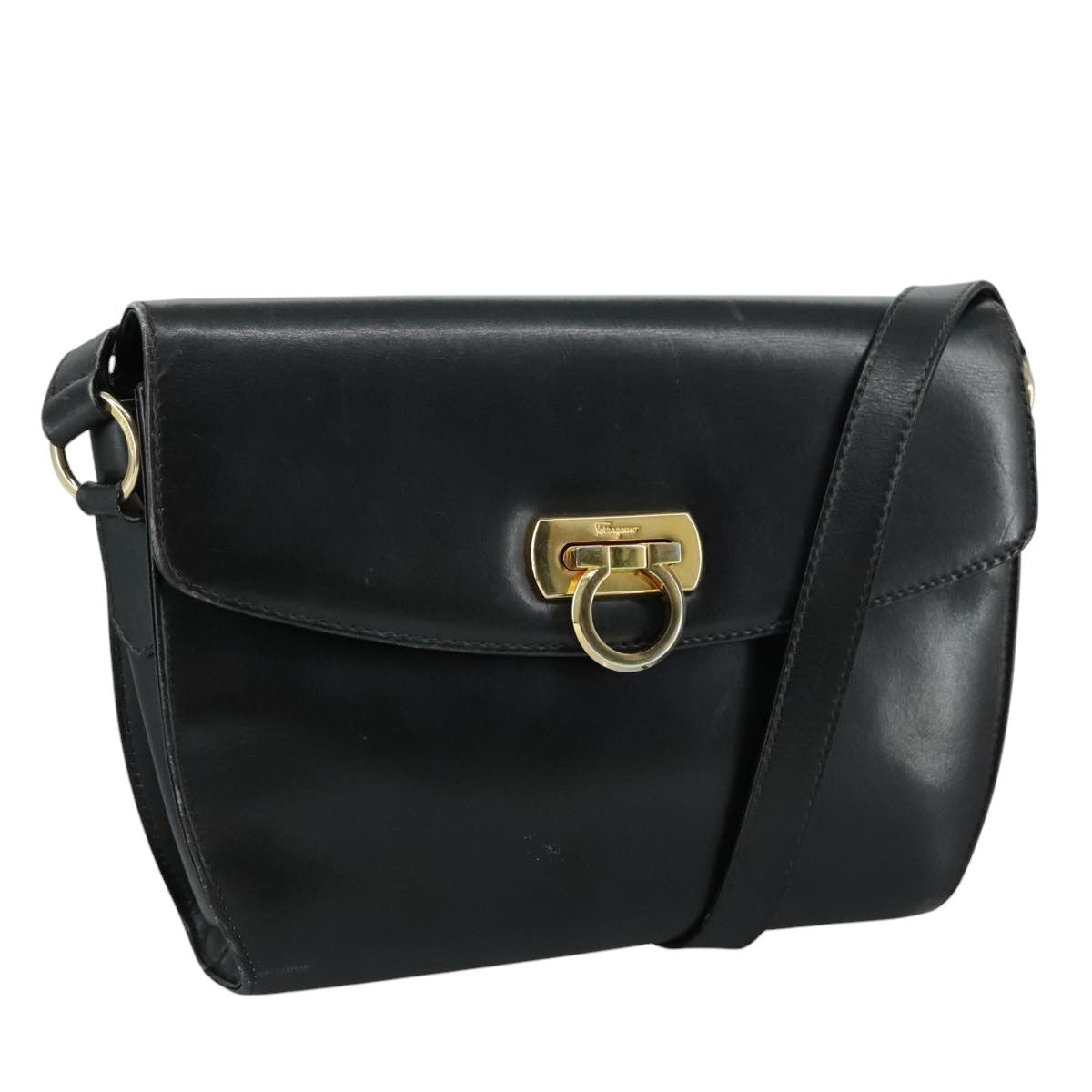 Salvatore Ferragamo Gancini Flap Shoulder bag Leather, Black, Leather, Shoulder Bag