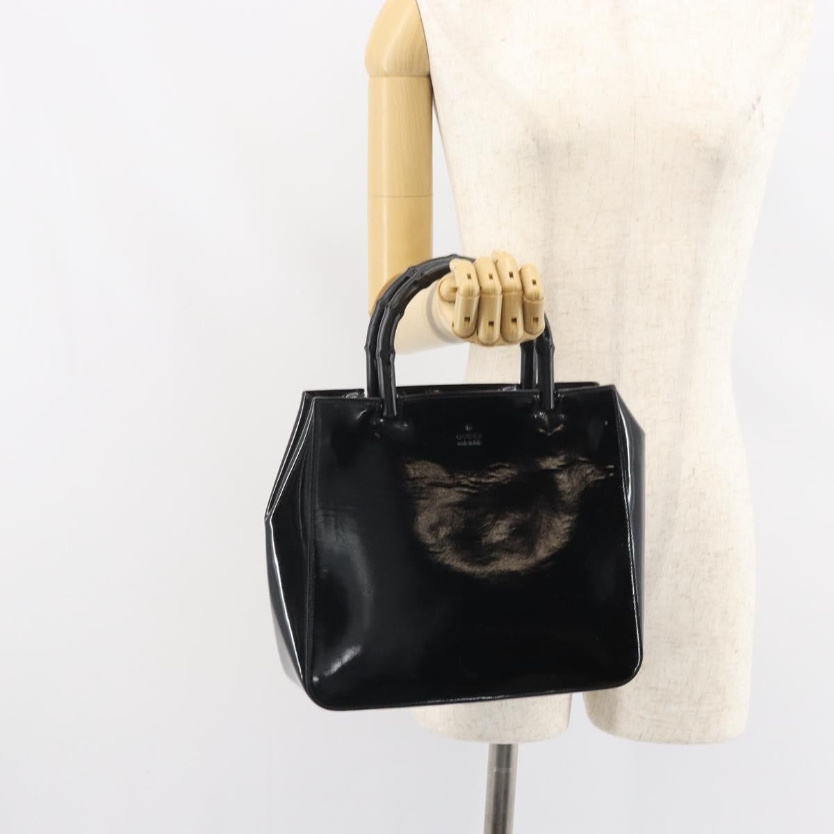 Gucci Vintage Bamboo Handle Bag Patent leather, BLACK, PATENT_LEATHER, Handbag