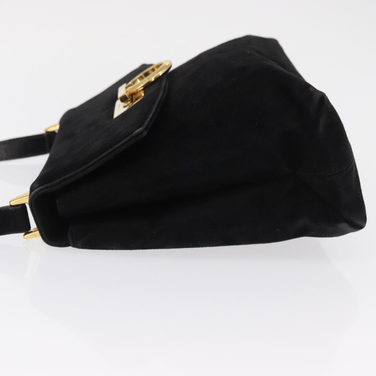 Salvatore Ferragamo Gancini Shoulder Bag Suede, BLACK, SUEDE, Shoulder bag